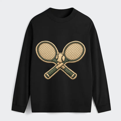 Embroidered patch design - TENNIS RACKET CROSSED - tennis rackets with - Classic Long Sleeve Shirt - Black