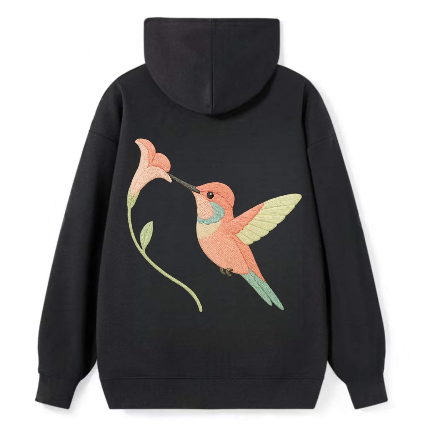 Coral Hummingbird - Classic Pullover Hoodie - Black