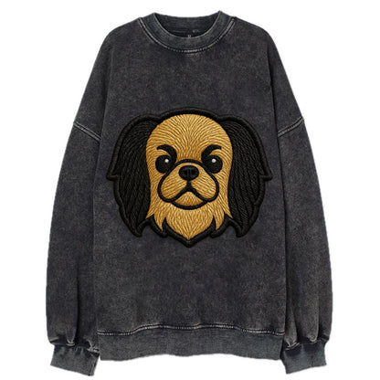 Japanese Chin - Modern flat-face logo wi - Vintage Sweatshirt - Black