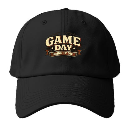 Bold typography design - "GAME DAY" - competition ready, bring it on - Baseball Cap For Big Heads - Black