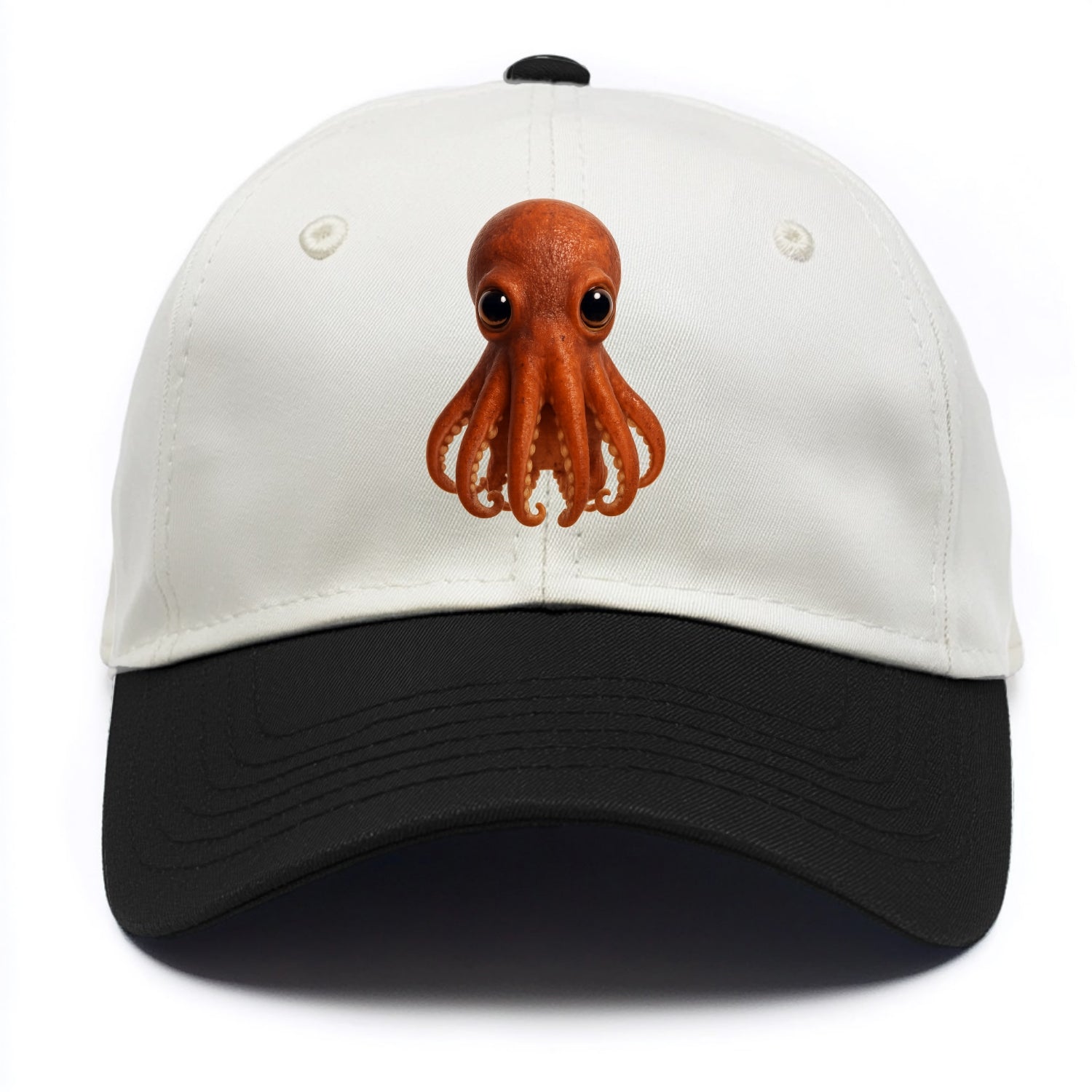 Baby Giant Pacific Octopus - reddish, smaller tentacles, expressive eyes, - Two Tone Cap - Black