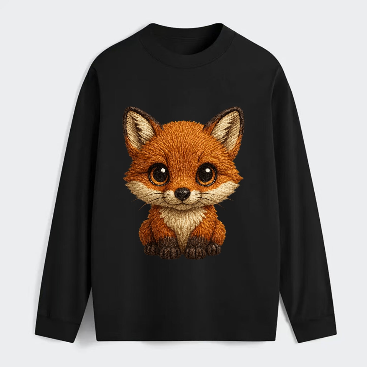 Baby Red Fox - russet fur, white chest, big amber eyes, perky ears, - Classic Long Sleeve Shirt - Black