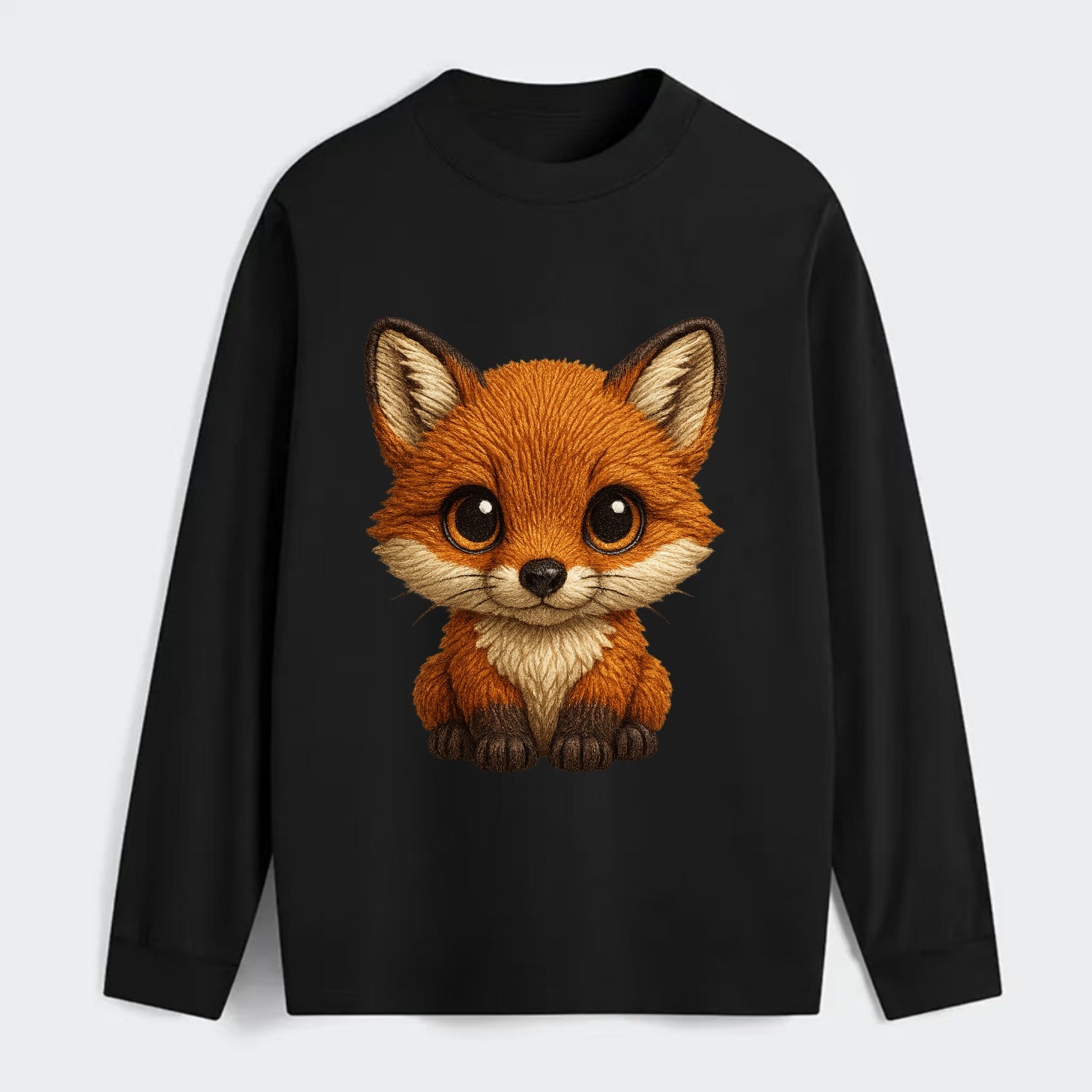 Baby Red Fox - russet fur, white chest, big amber eyes, perky ears, - Classic Long Sleeve Shirt - Black