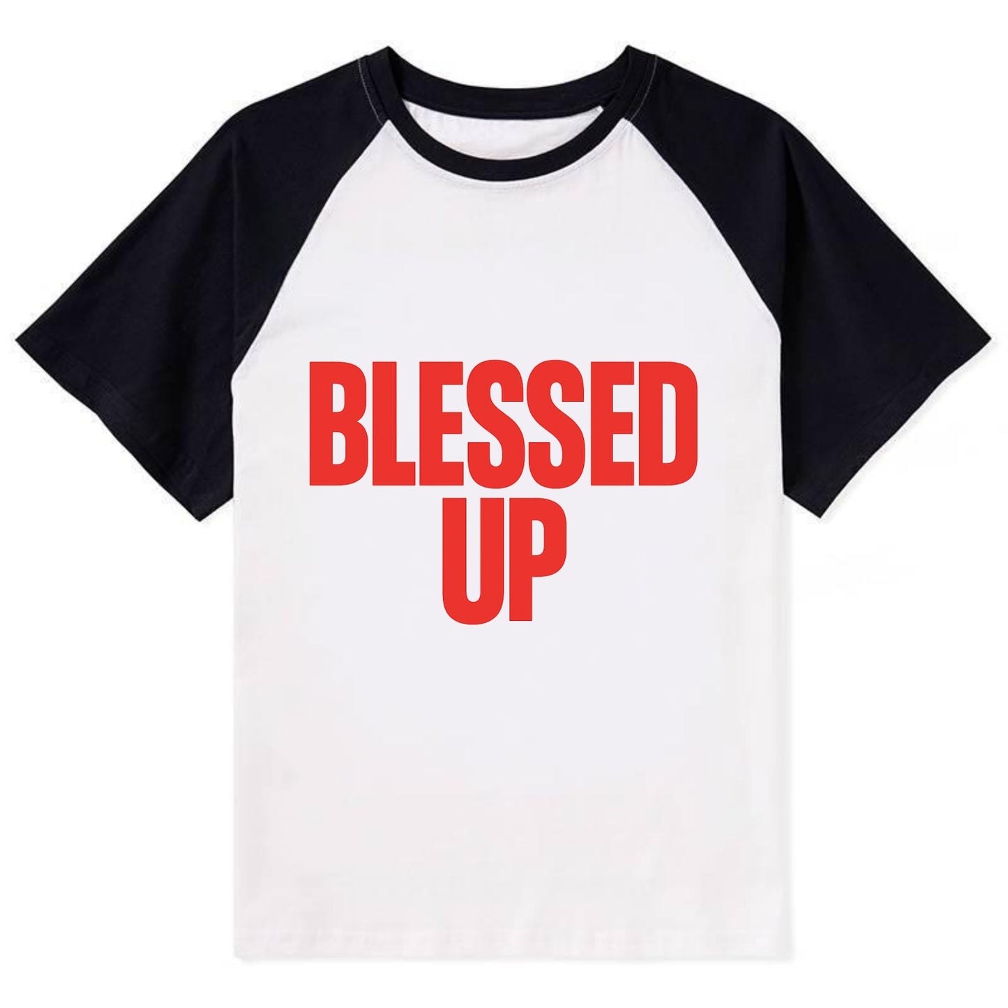 Bold typography design - "BLESSED UP" - recognizing fortune - Contrast Raglan T-shirt - Black