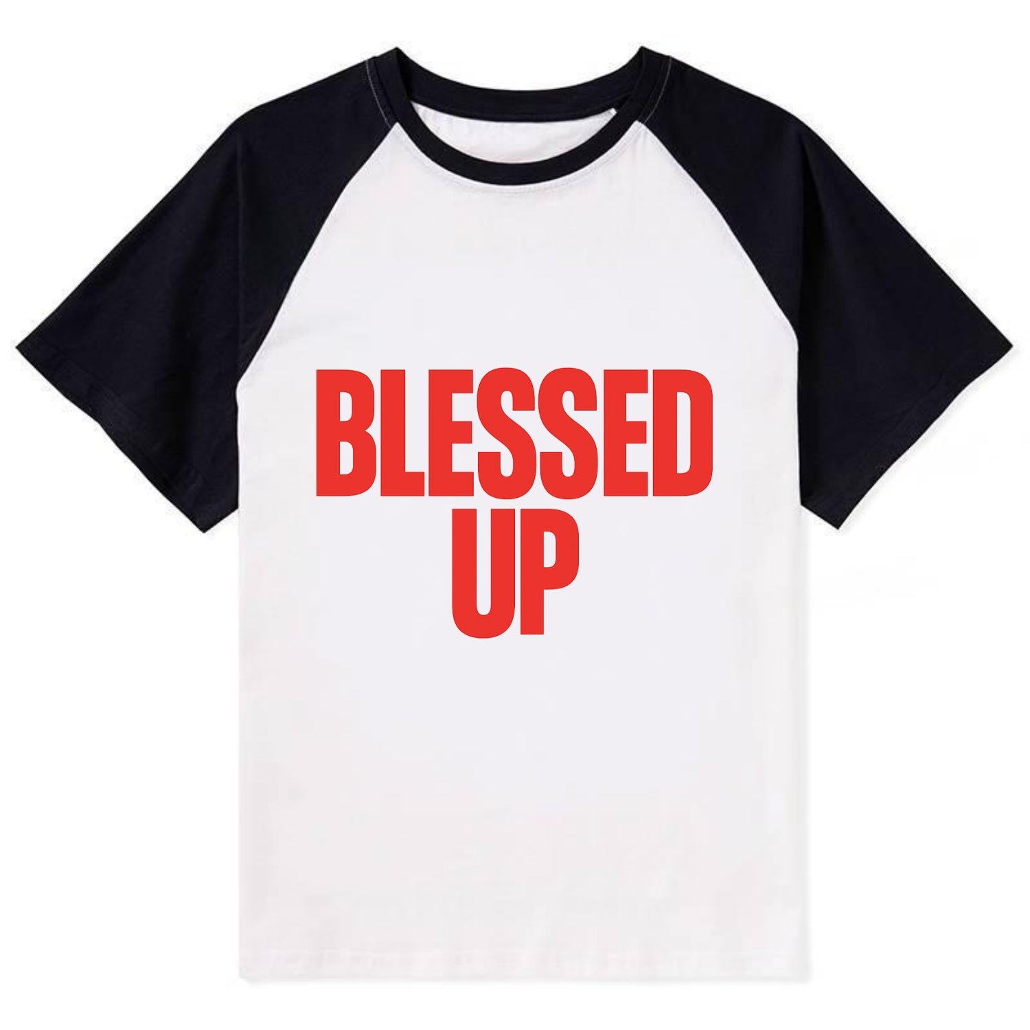 Bold typography design - "BLESSED UP" - recognizing fortune - Contrast Raglan T-shirt - Black