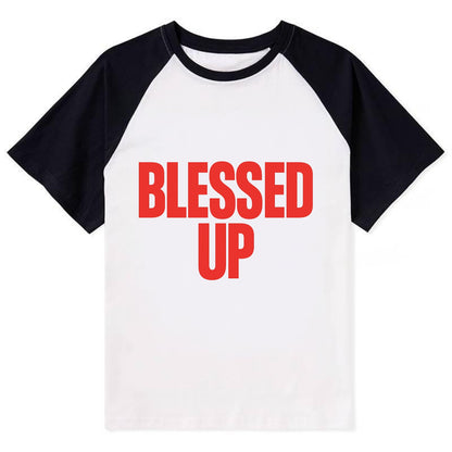 Bold typography design - "BLESSED UP" - recognizing fortune - Contrast Raglan T-shirt - Black