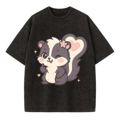 fluffy skunk with heart-shaped tail pattern, one paw up showing sass - Vintage T-shirt - Black