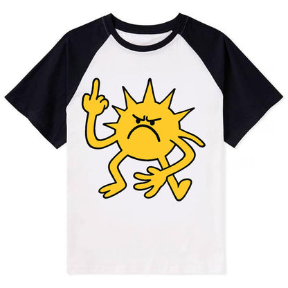 MORNINGS ARE PUNISHMENT | Grumpy sun with middle finger - Contrast Raglan T-shirt - Black