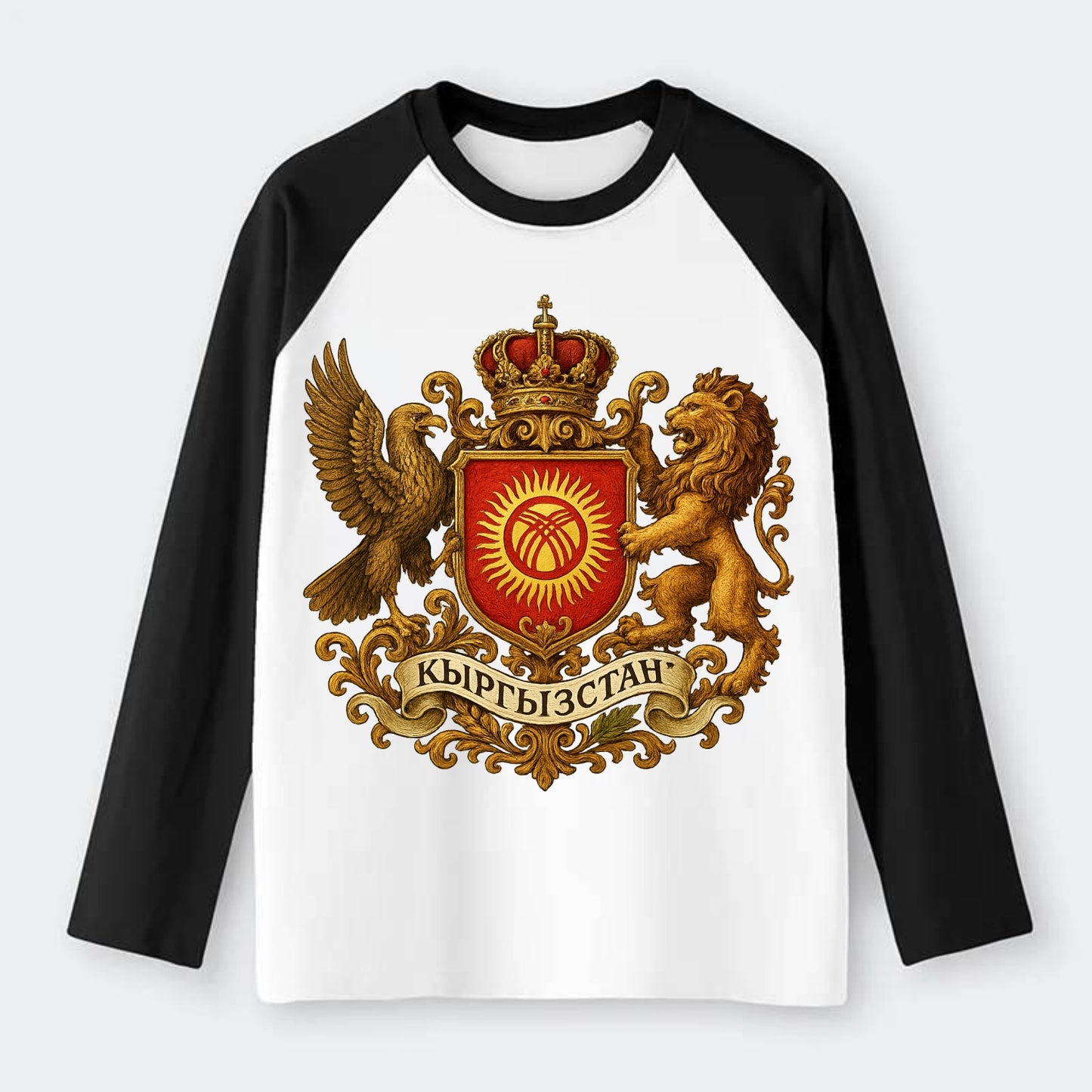 Kyrgyzstan Tunduk Emblem - Raglan Long Sleeve T-Shirt - Black