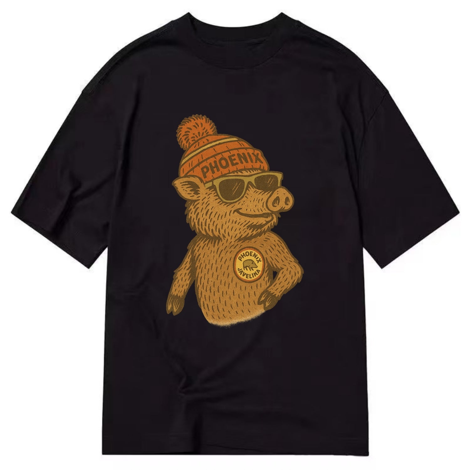 Phoenix Javelina wearing Phoenix beanie with pom pom and wayfarer sunglasses - Classic T-shirt - Black