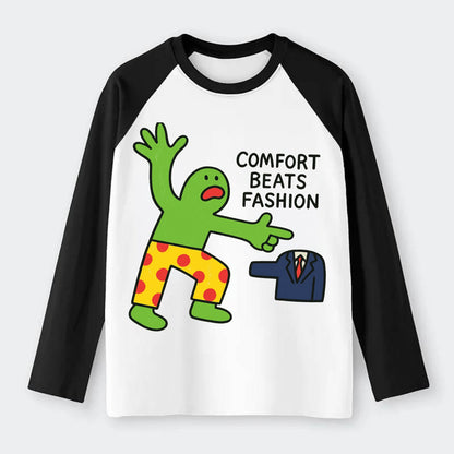 COMFORT BEATS FASHION | Pajamas defeatin - Raglan Long Sleeve T-Shirt - Black