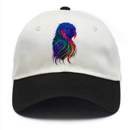 Vibrant parrot with feathers flowing into tropical rainbow streams, every color of - Two Tone Cap - Black
