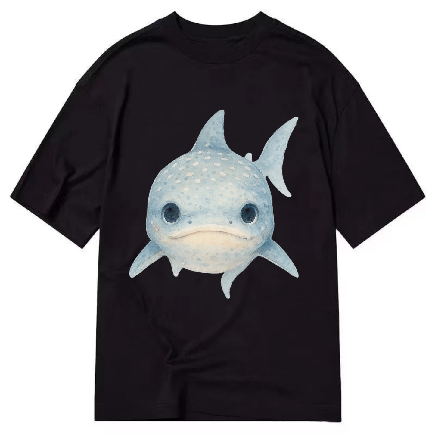 Baby Whale Shark - spotted blue-gray, wide mouth closed, tiny eyes, front-facing, - Classic T-shirt - Black