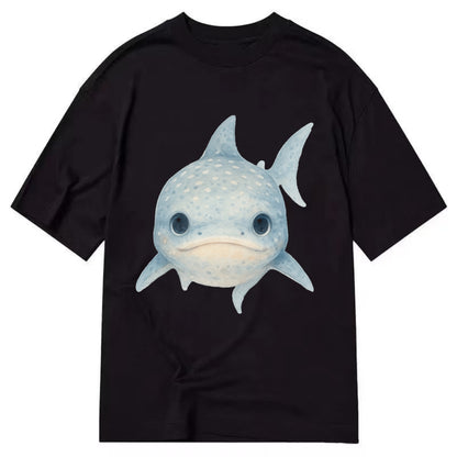 Baby Whale Shark - spotted blue-gray, wide mouth closed, tiny eyes, front-facing, - Classic T-shirt - Black