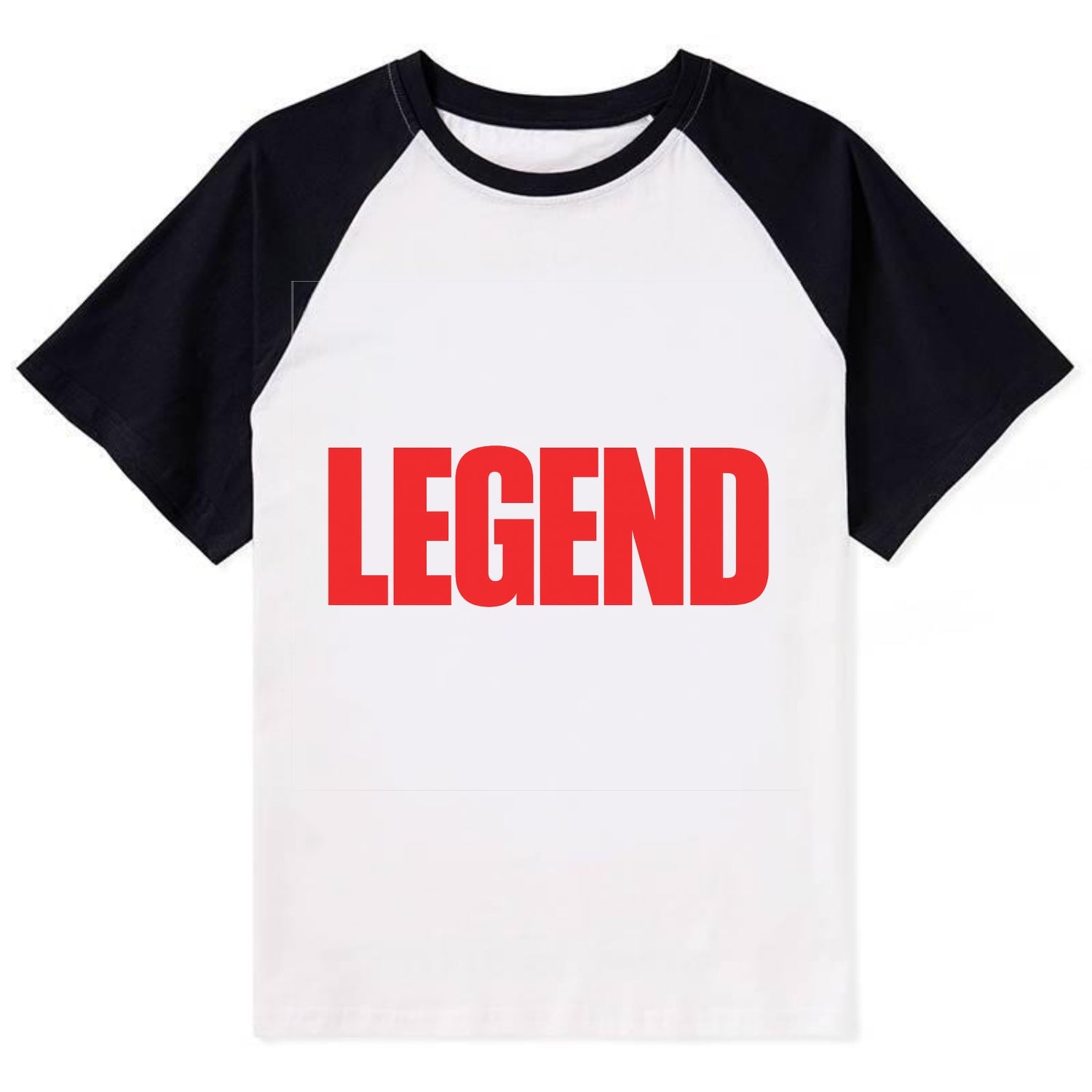 Bold typography design - "LEGEND" - remarkable person, iconic status - Contrast Raglan T-shirt - Black