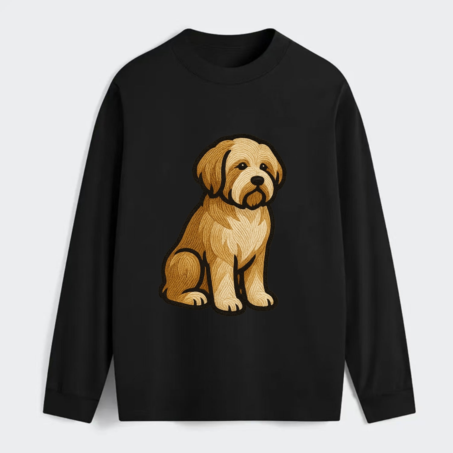 Tibetan Terrier - Gold and white embroidered sitting pose - Classic Long Sleeve Shirt - Black