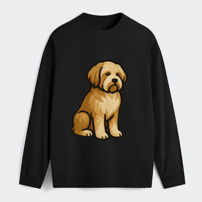 Tibetan Terrier - Gold and white embroidered sitting pose - Classic Long Sleeve Shirt - Black