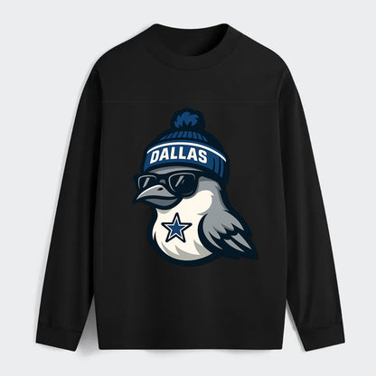 Dallas Mockingbird wearing Cowboys beanie with sheriff star and - Classic Long Sleeve Shirt - Black