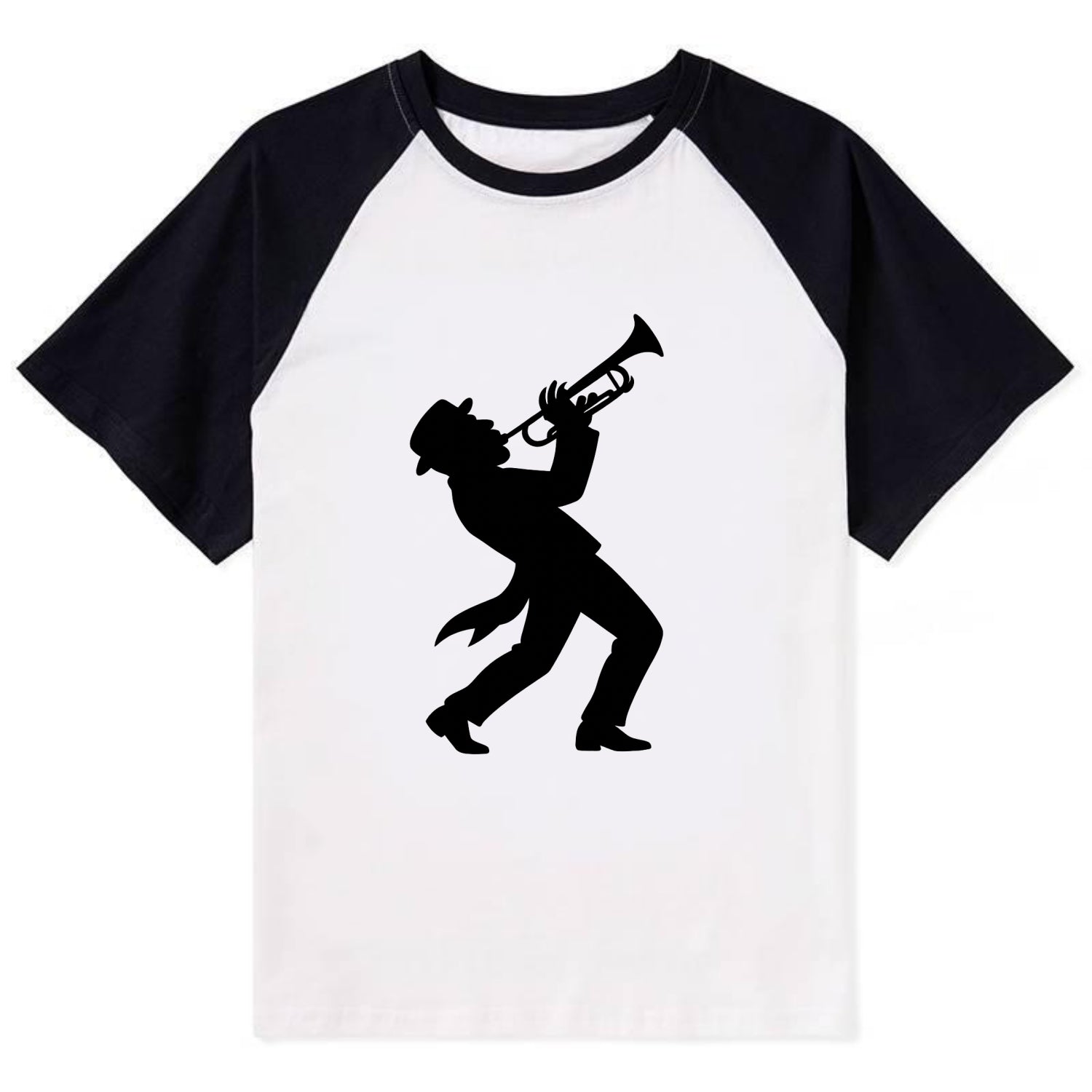 Trumpet player hitting high note - Contrast Raglan T-shirt - Black
