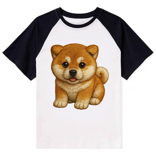 Baby Akita Puppy - fluffy bear-like, curled tail, dignified eyes, - Contrast Raglan T-shirt