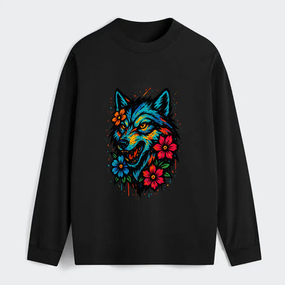 Floral Wolf Garden  - Classic Long Sleeve Shirt - Black