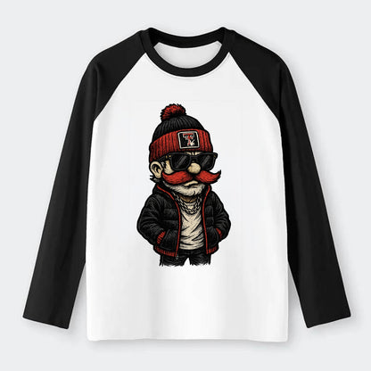 Lubbock Raider wearing Texas Tech beanie with guns up patch - Raglan Long Sleeve T-Shirt - Black