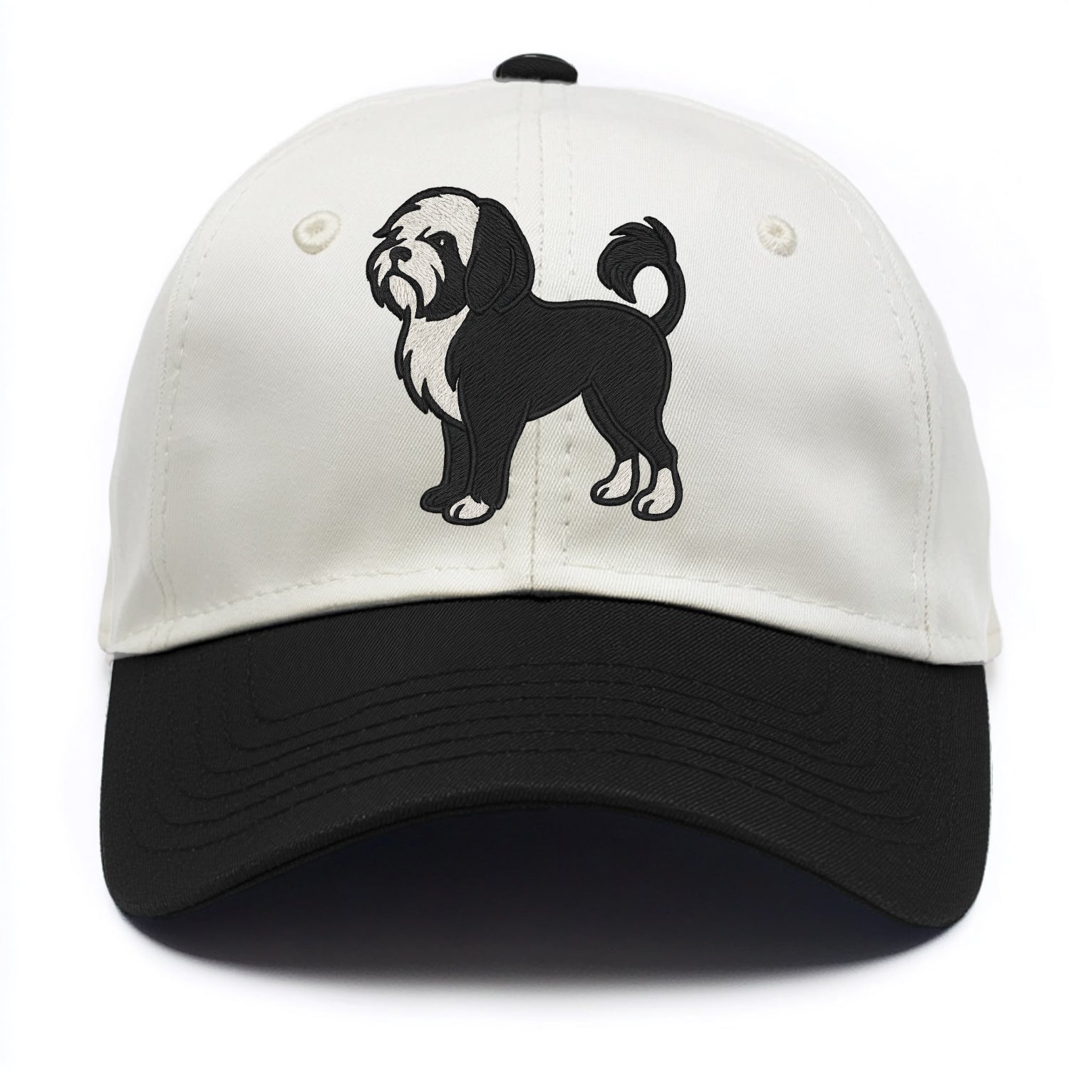 Löwchen - Black and white lion trim embr - Two Tone Cap - Black
