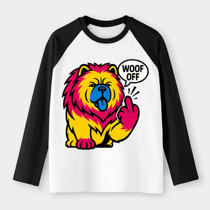 Chow Chow with lion mane and blue-black tongue, fluffy dignified paw - Raglan Long Sleeve T-Shirt - Black
