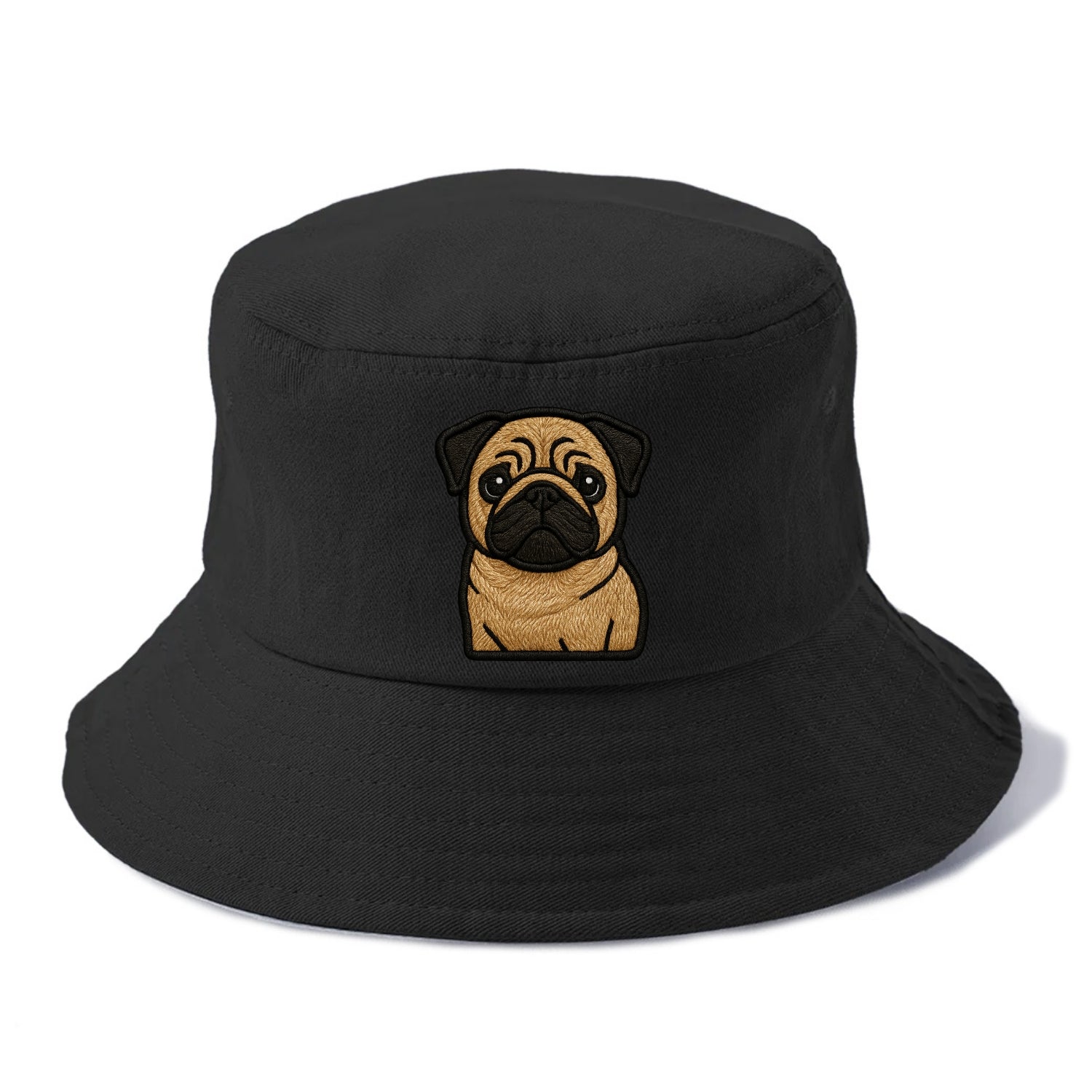 Pug - Contemporary wrinkled design with - Bucket Hat - Black