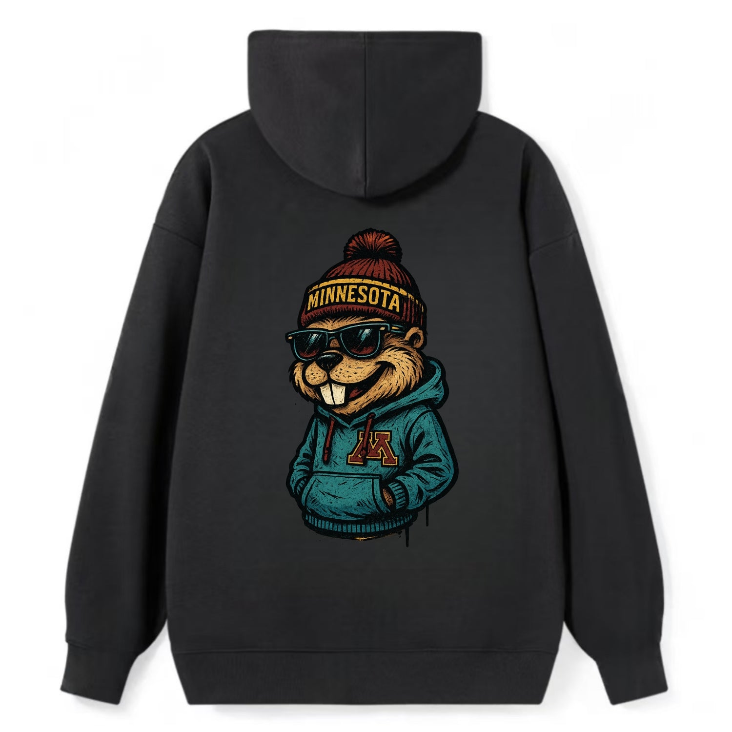 Minneapolis Gopher wearing Minnesota beanie with M patch - Classic Pullover Hoodie - Black