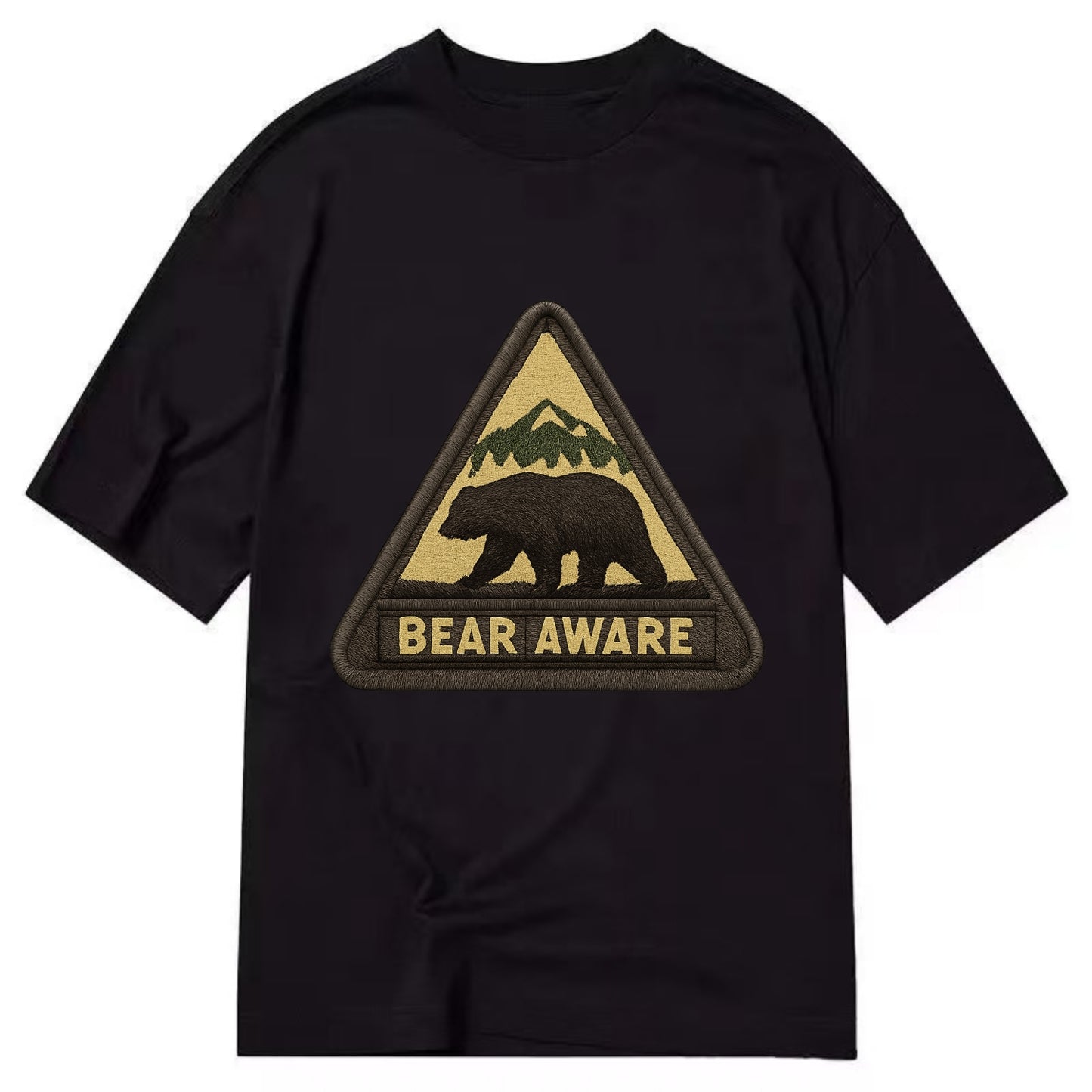 BEAR AWARE - bear silhouette warning in brown and yellow , wilderness safety - Classic T-shirt - Black