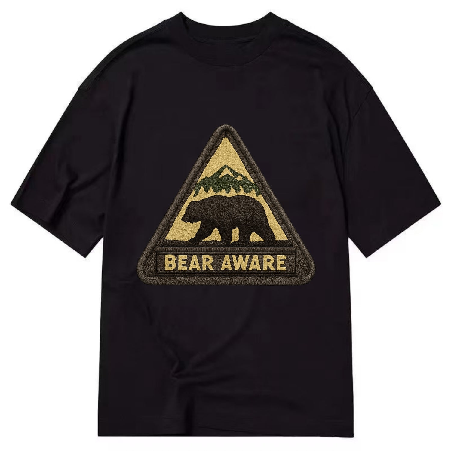 BEAR AWARE - bear silhouette warning in brown and yellow , wilderness safety - Classic T-shirt - Black