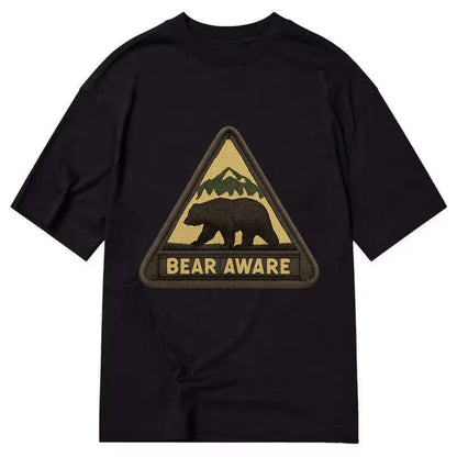BEAR AWARE - bear silhouette warning in brown and yellow , wilderness safety - Classic T-shirt - Black