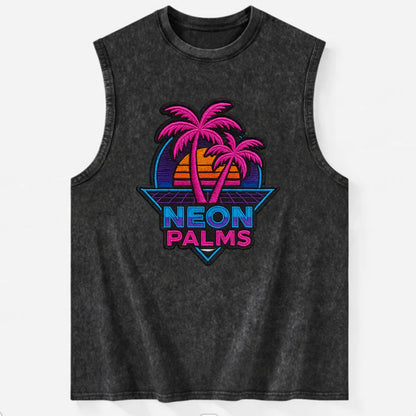 Neon Palms - Vintage Washed Tank - Black