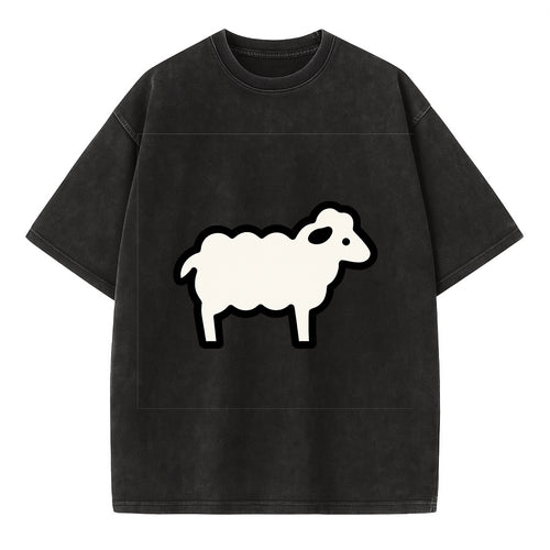 Sheep - White fluffy wool flat side profile - Vintage T-shirt