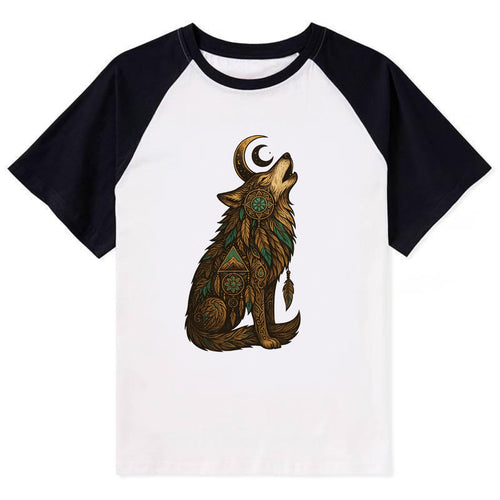 Celestial Moon Wolf  - Contrast Raglan T-shirt