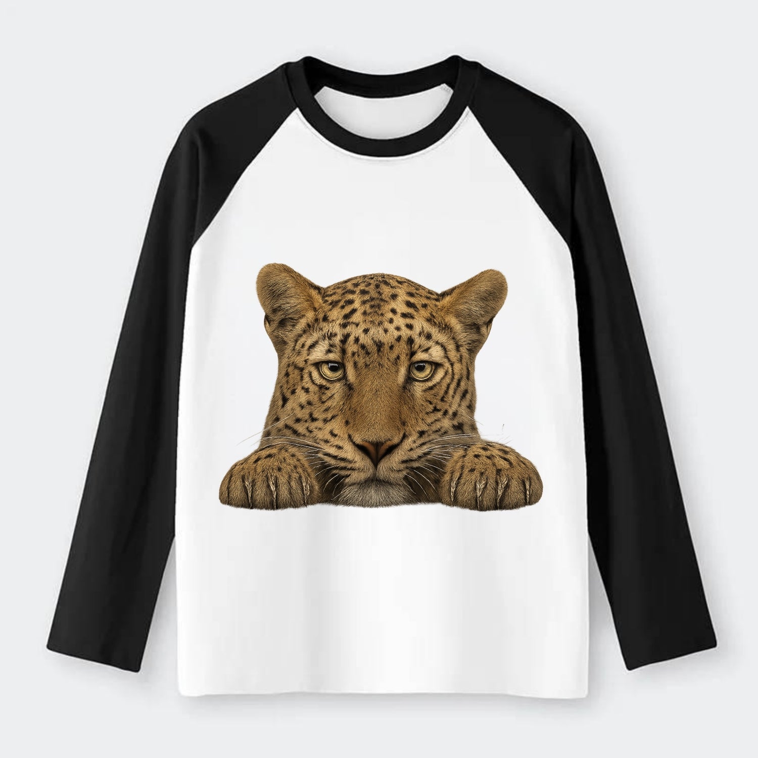 Leopard  - Raglan Long Sleeve T-Shirt - Black