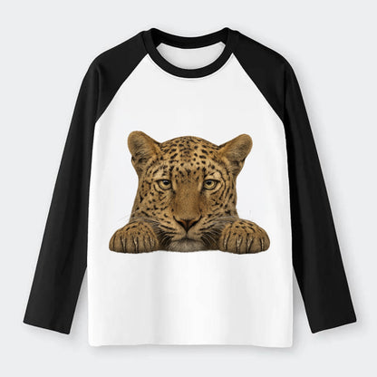 Leopard  - Raglan Long Sleeve T-Shirt - Black