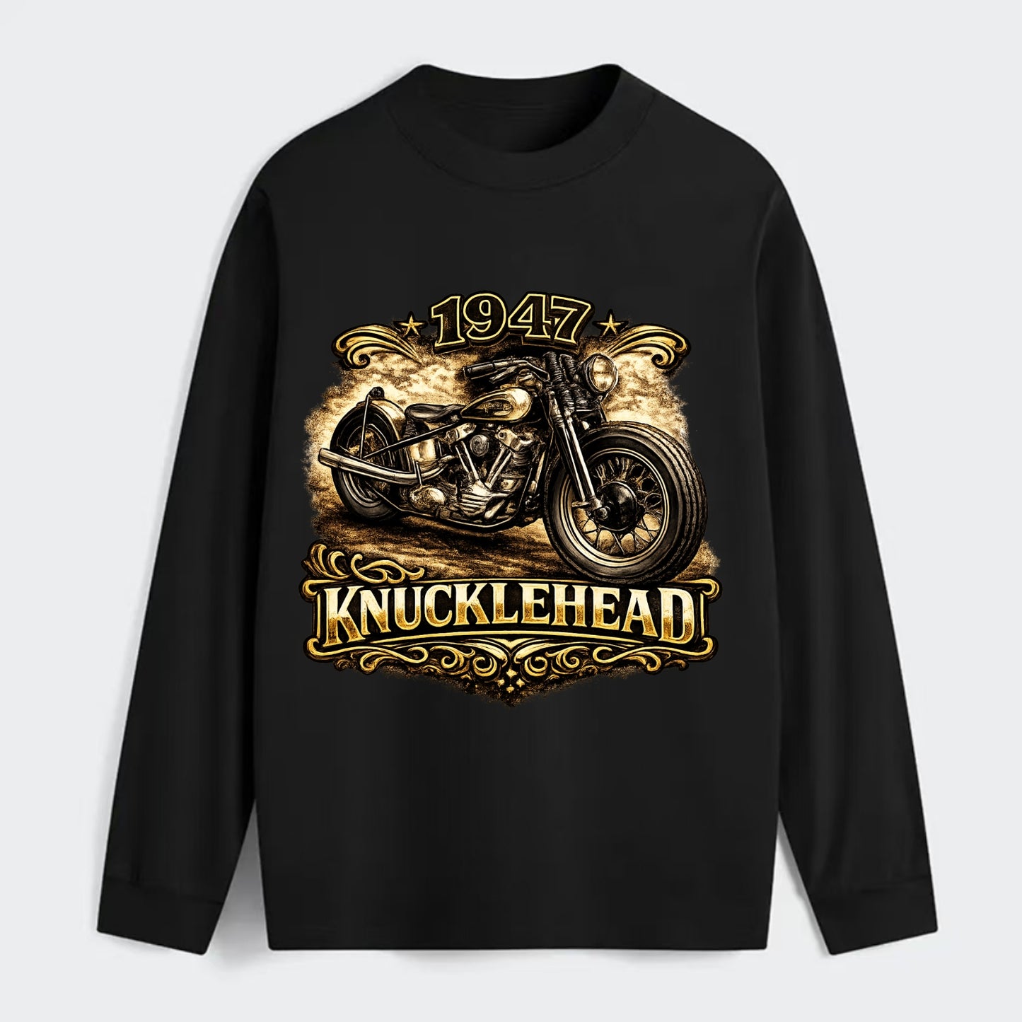 1947 Knucklehead Bobber - Classic Long Sleeve Shirt - Black