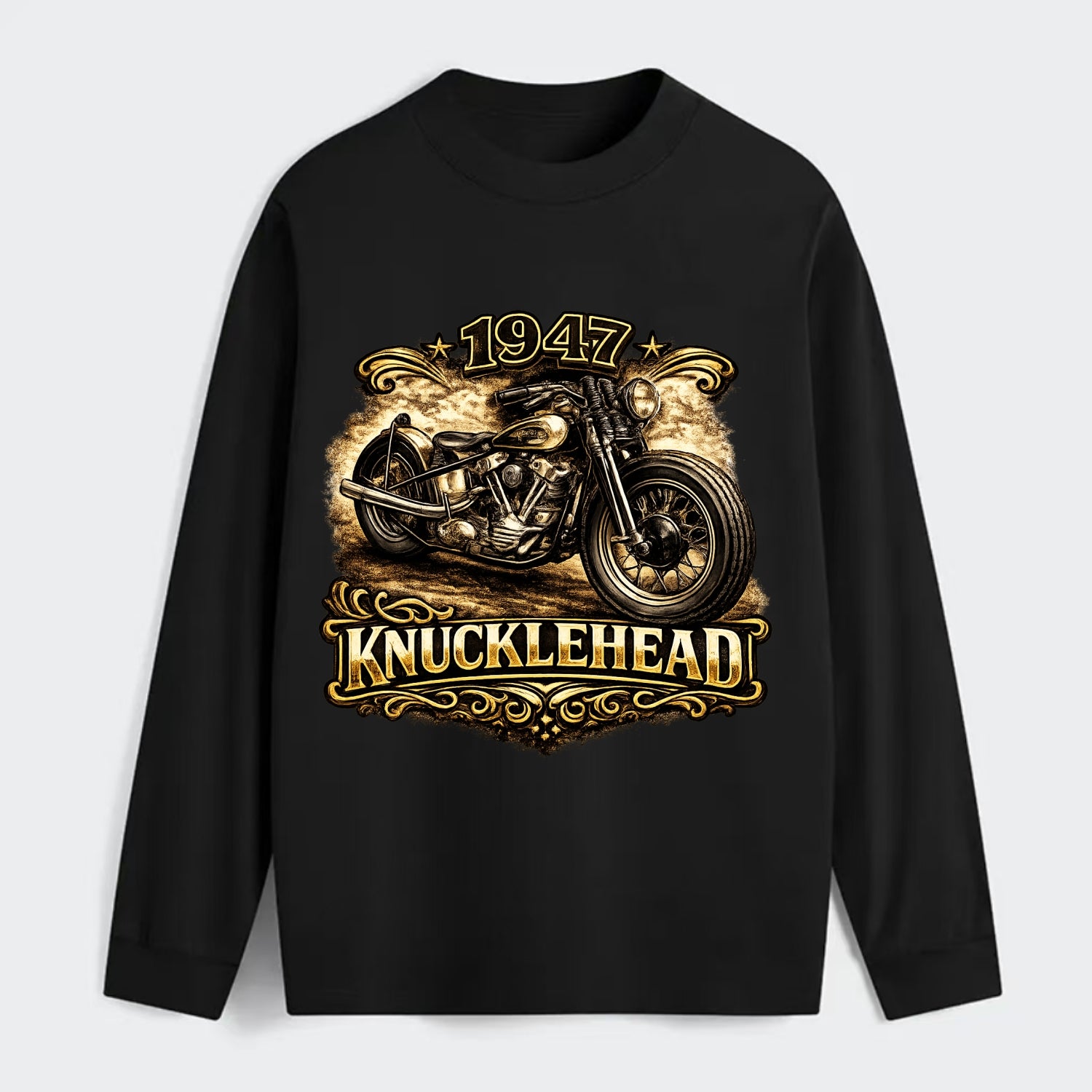 1947 Knucklehead Bobber - Classic Long Sleeve Shirt - Black