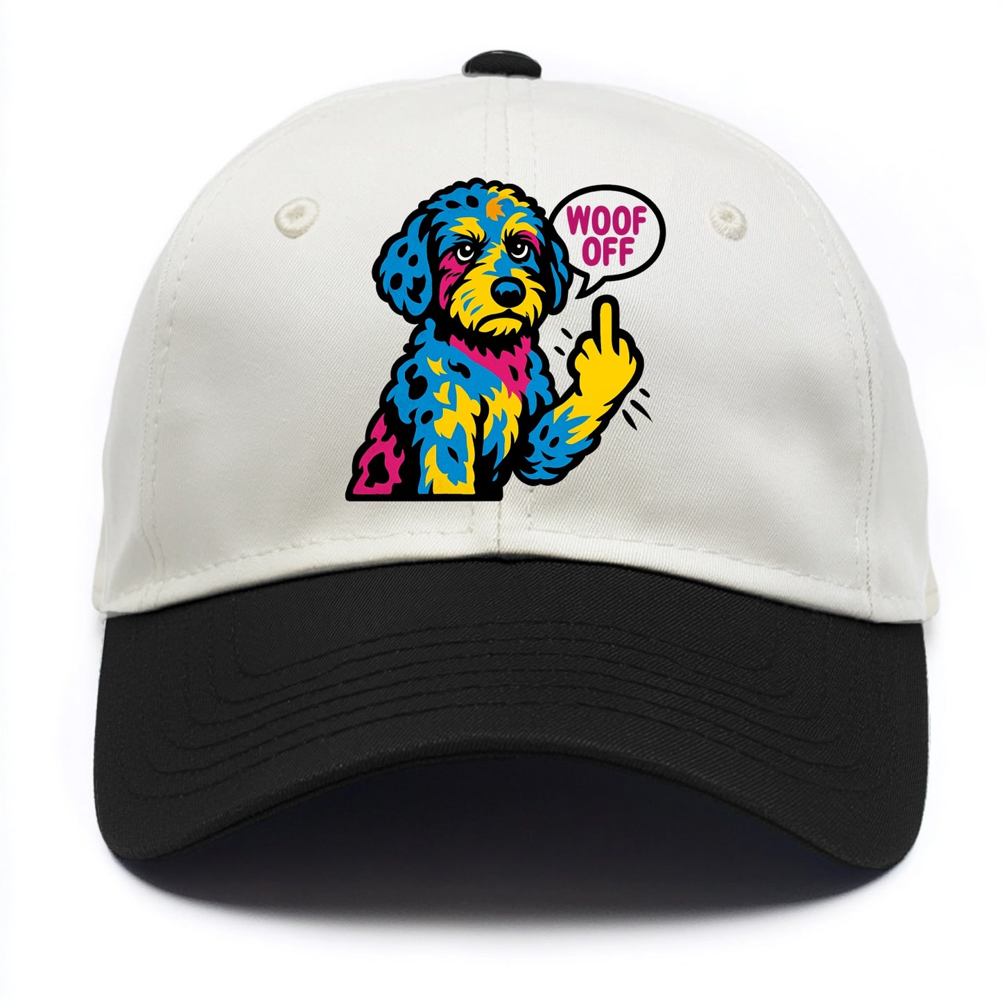 Aussiedoodle with merle patches and curly coat, playful smart paw raised - Two Tone Cap - Black