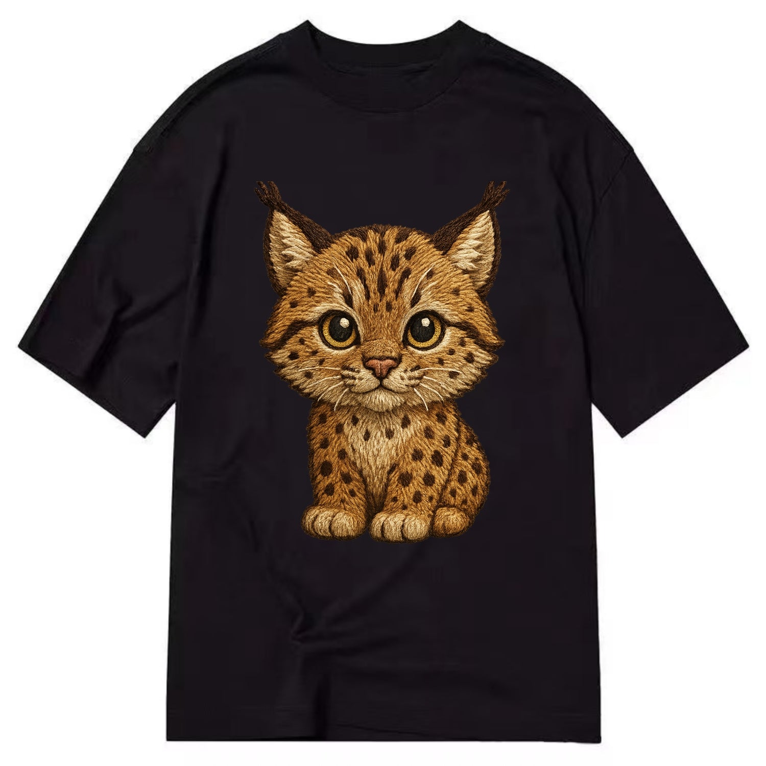 Baby Lynx Cub - tufted ears, spotted fur, golden eyes, front-facing, wild baby - Classic T-shirt - Black