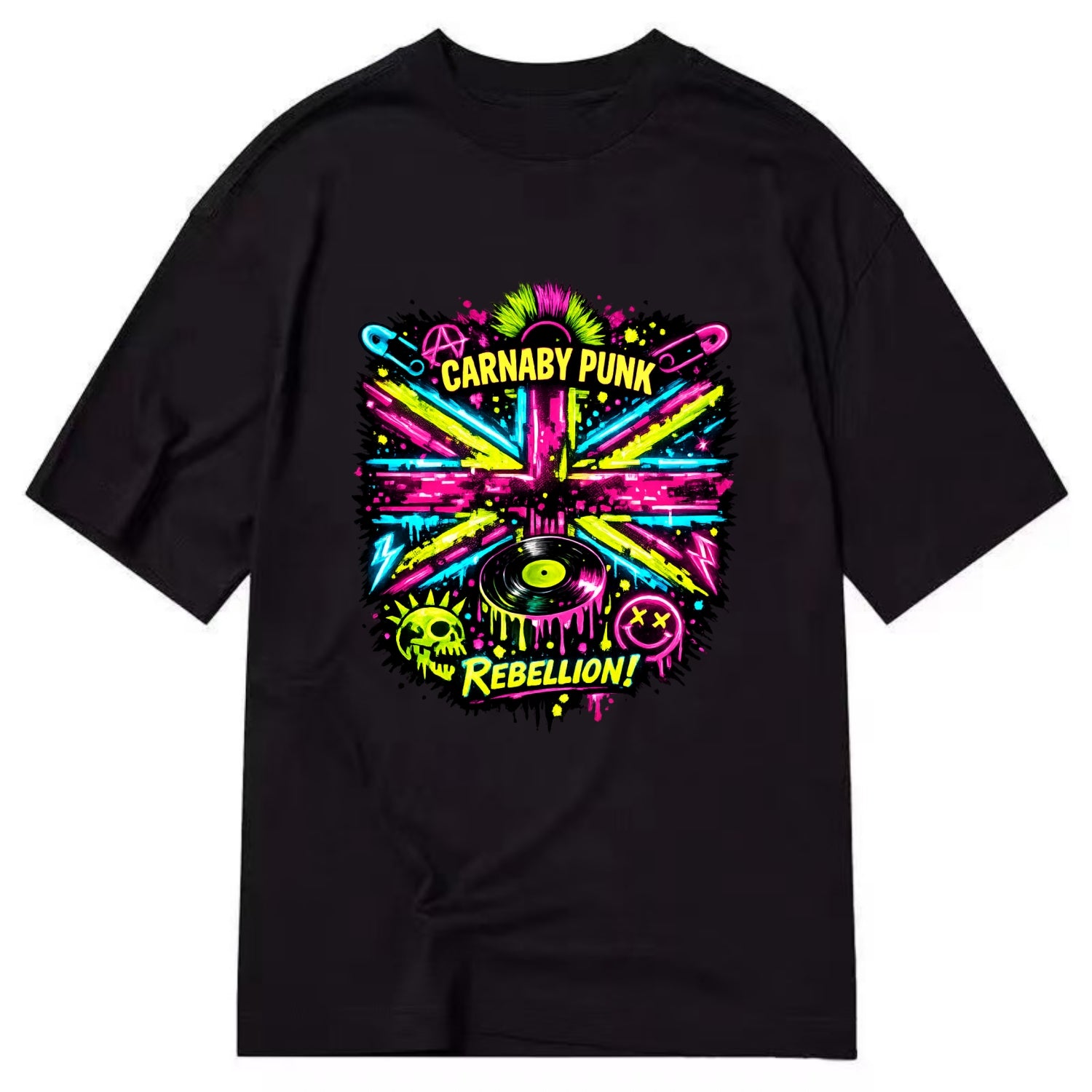 CARNABY PUNK | Swinging 60s meets 70s punk | Psychedelic Union Jack pattern | - Classic T-shirt - Black