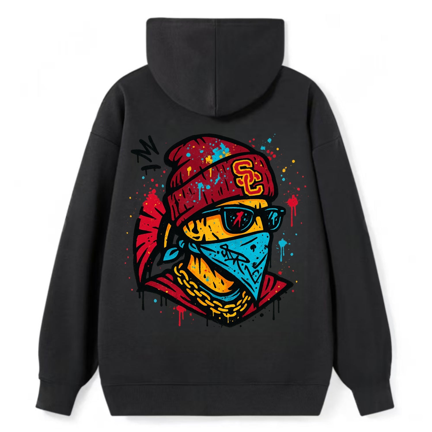 Los Angeles Trojan wearing USC beanie with SC patch - Classic Pullover Hoodie - Black