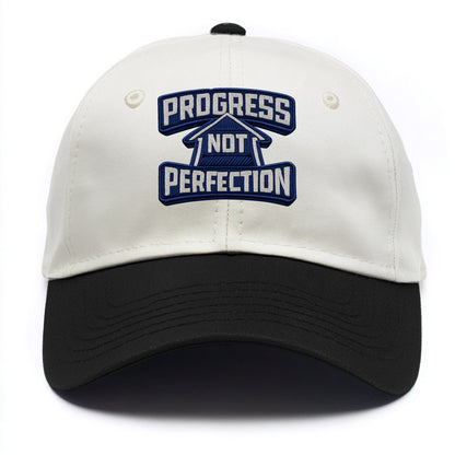 PROGRESS NOT PERFECTION - arrow with text in blue , growth mindset - Two Tone Cap - Black