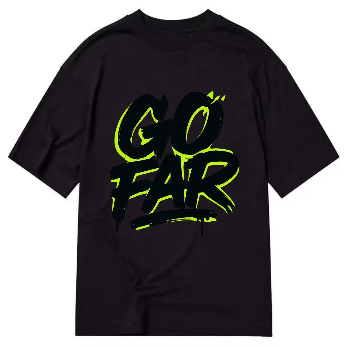 Bold typography design - "GO FAR" - distance goals, pushing limits - Classic T-shirt - Black