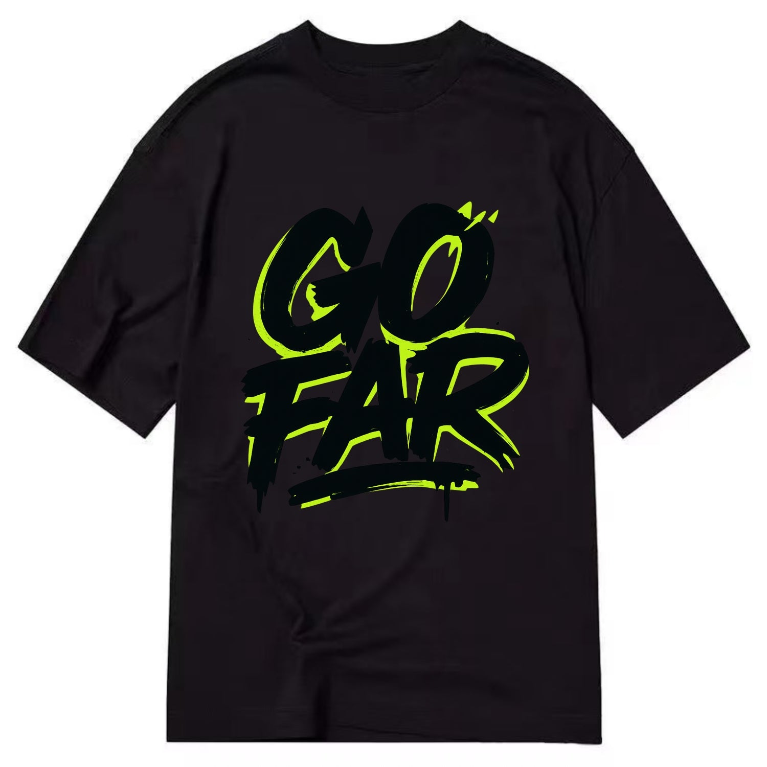 Bold typography design - "GO FAR" - distance goals, pushing limits - Classic T-shirt - Black