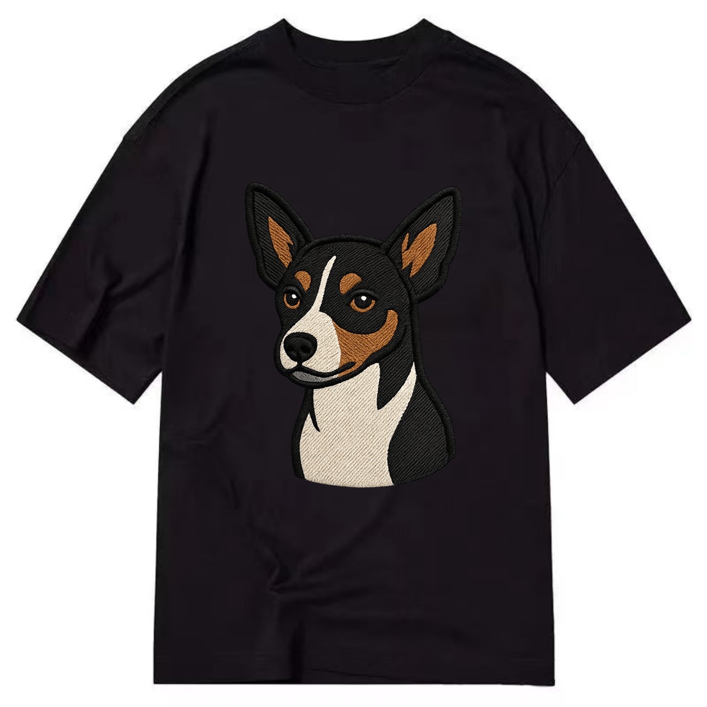 Rat Terrier - Tri-color embroidered pose - Classic T-shirt - Black