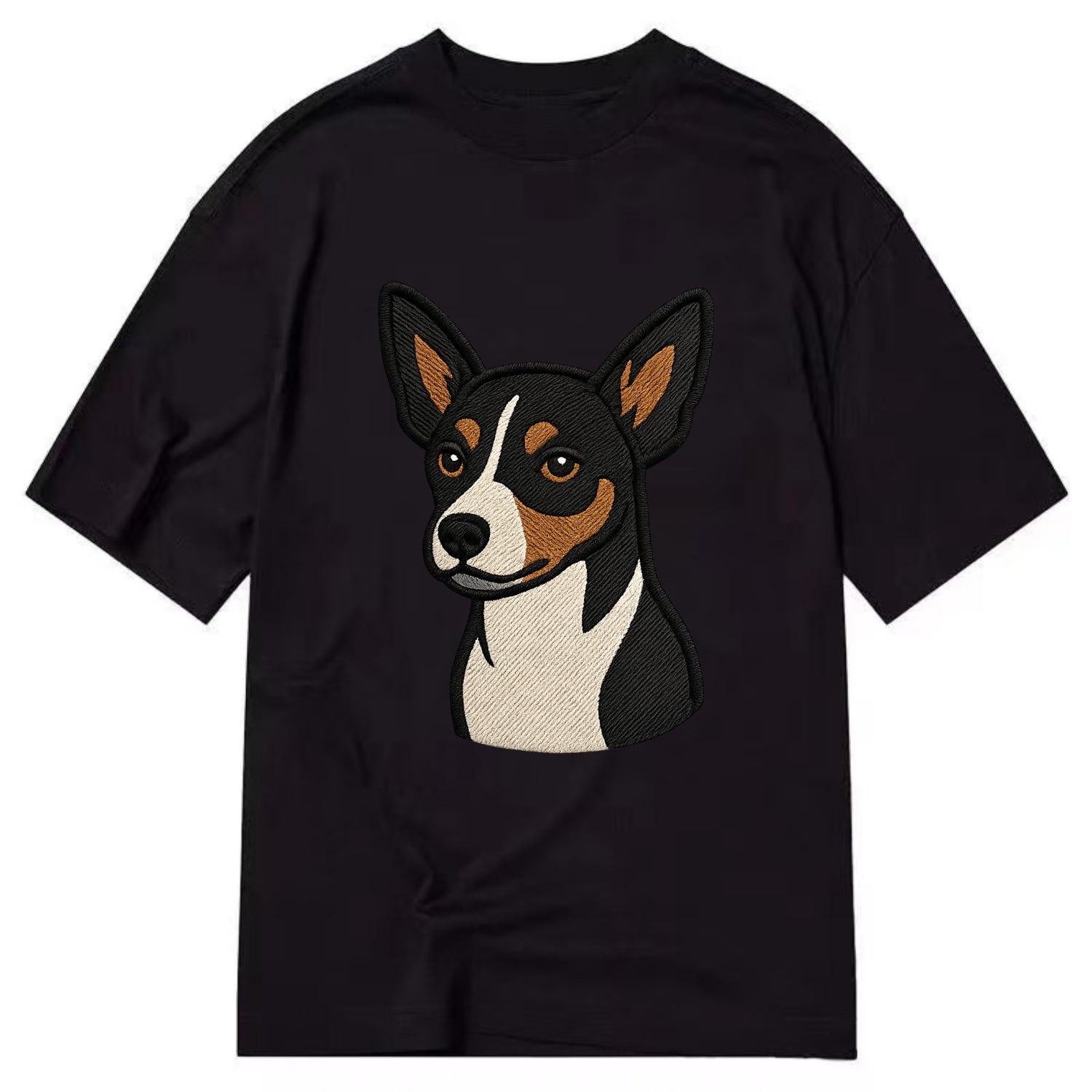 Rat Terrier - Tri-color embroidered pose - Classic T-shirt - Black