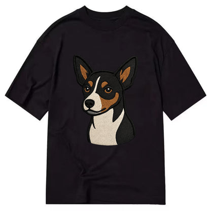 Rat Terrier - Tri-color embroidered pose - Classic T-shirt - Black